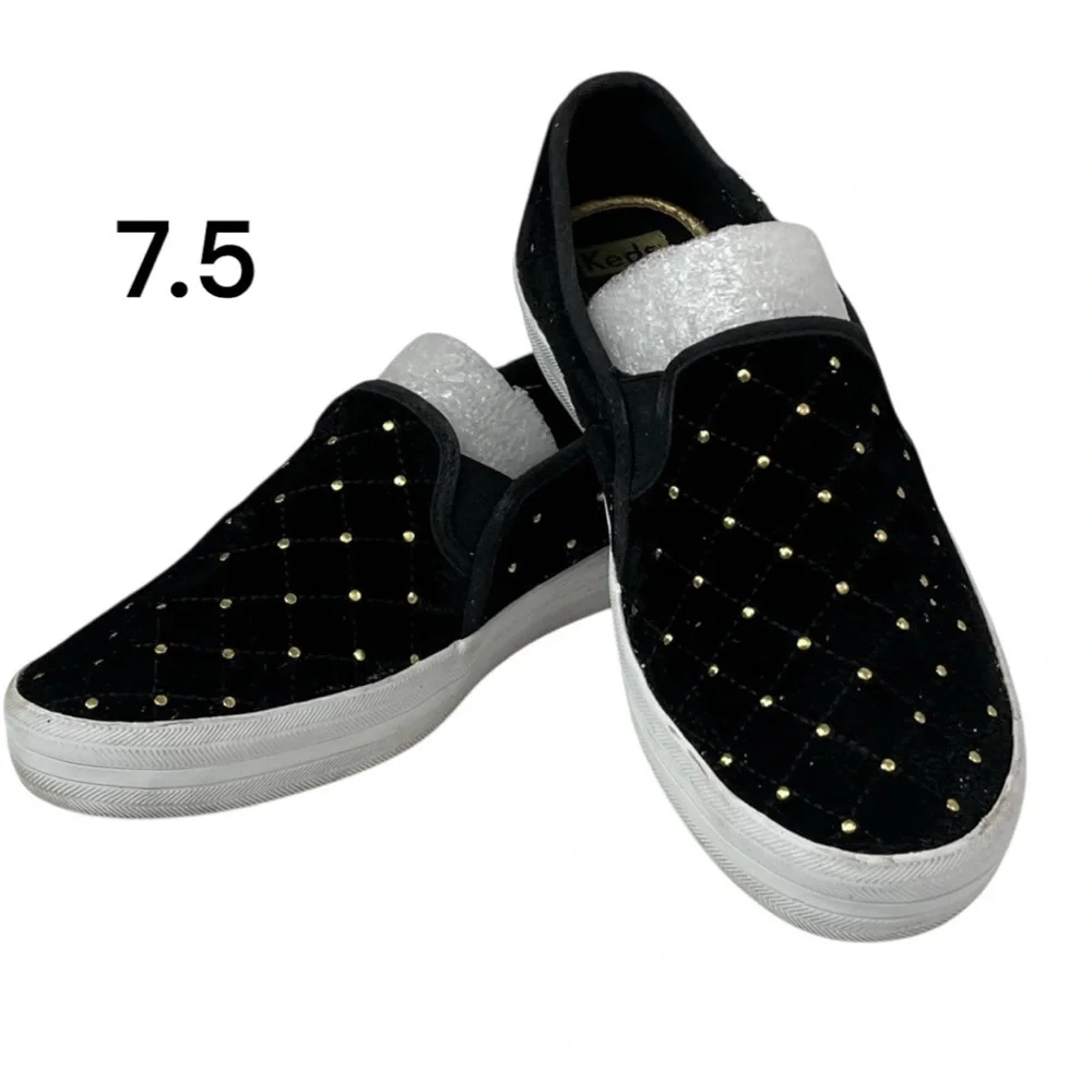 KEDS KATE SPADE New York Black Sneakers Double Decker Quilted Velvet SZ 7.5 - Picture 2 of 16